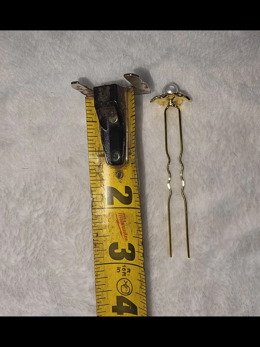 Gold Flower Hair Pin with White Pearl & Crystal Accents